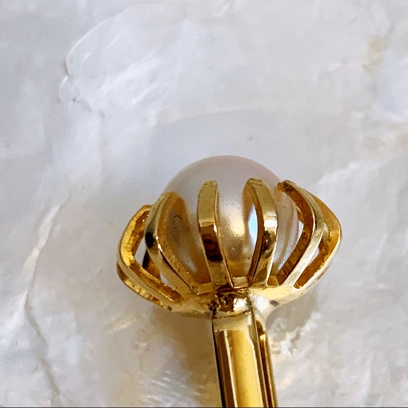 Vintage Faux Pearl Claw Gold Tone Cufflinks Unisex - Picture 8 of 8